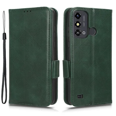Stand Shell for ZTE Blade A53 Imprinted Triangle Phone Cover PU Leather Wallet Case - Green