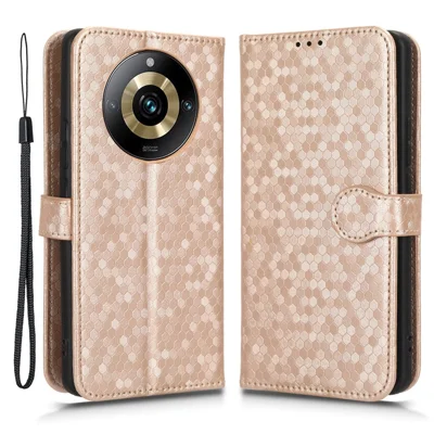 Anti-Scratch Phone Case for Realme 11 Pro+ 5G / 11 Pro 5G , Wallet Stand Dot Imprinted PU Leather Phone Cover - Rose Gold