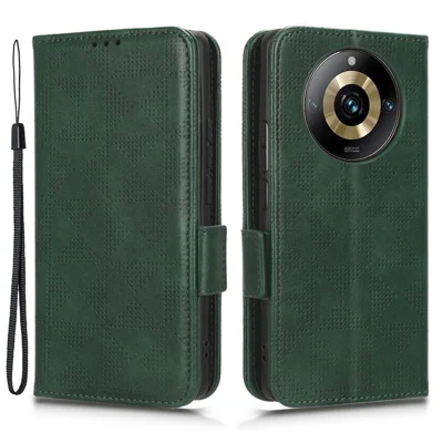 For Realme 11 Pro 5G / 11 Pro+ 5G Imprinted Triangle Phone Cover Stand Shell Dustproof PU Leather Wallet Case - Green