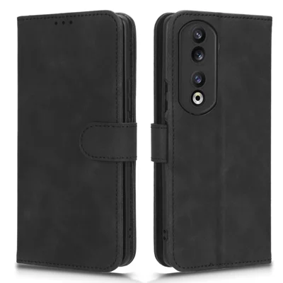 For Honor 90 Skin-touch Feeling PU Leather Phone Shell Wallet Cover Folding Stand Flip Phone Case - Black