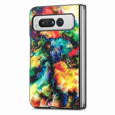 For Google Pixel Fold PU Leather + Hard PC Shell Ultra Thin Pattern Printing Phone Case Cover - Iridescent Cloud