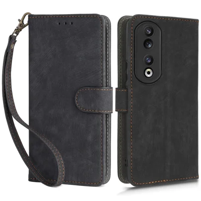 For Honor 90 Anti-Scratch RFID Blocking Wallet Cover PU Leather Stand Phone Case - Black