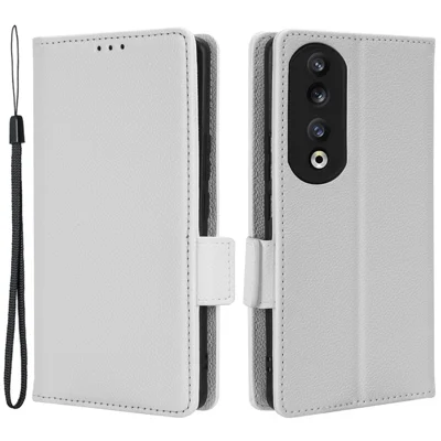 Phone Case for Honor 90 Pro , Litchi Texture Wallet Stand Folio Flip Leather Cell Phone Cover - White