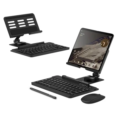 GKK til Samsung Galaxy Fold / Z Fold-serien Foldable skrivebordsstøtteholder med Bluetooth-kompatibel tastatur + mus + stylus - Sort