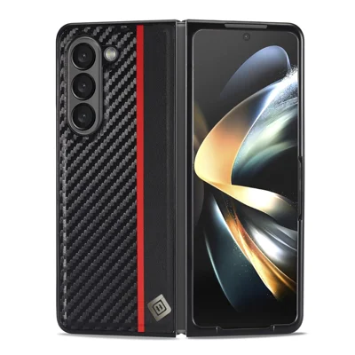 LC.IMEEK For Samsung Galaxy Z Fold5 5G Anti-Scratch Cover PU Leather+PC Carbon Fiber Texture Folding Phone Case