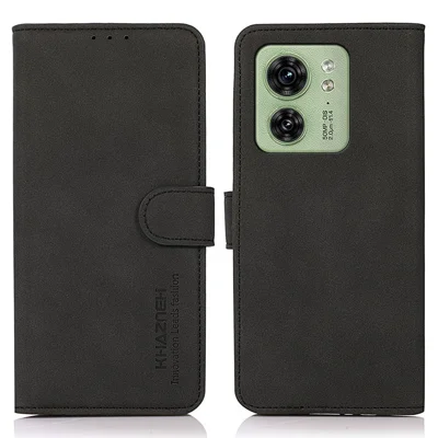 KHAZNEH Leather Phone Case for Motorola Edge 40 5G Wallet Stand Textured Phone Cover - Black