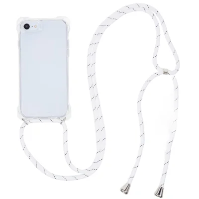 For iPhone 7 / 8 / SE (2020) / SE (2022) Drop-proof Phone Case Transparent Acrylic Back + TPU Phone Cover with Lanyard - Transparent