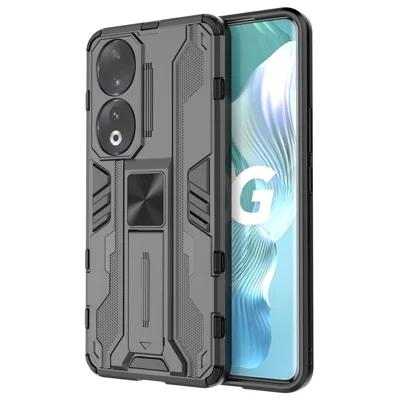 Til Honor 90 Anti-drop Telefonbeskyttelse med støtteben Hård PC + Blød TPU Beskyttelsesdæksel - Sort