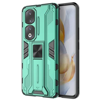 For Honor 90 Pro Shockproof Phone Cover with Kickstand Hard PC + Soft TPU Protective Case - Green