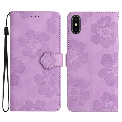 Obudowa przeciwudarowa z nadrukiem kwiatów dla iPhone'a XS Max 6,5 cala, skórzana etui z funkcją podpórki i portfelem, fioletowa
