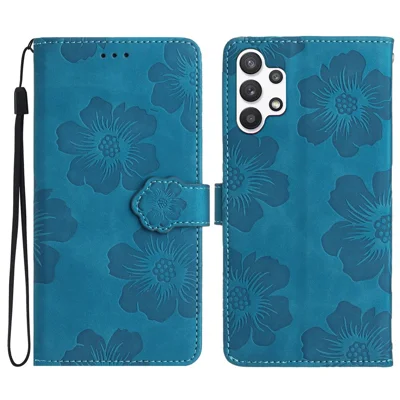 Für Samsung Galaxy A32 5G / M32 5G PU-Leder-Geldbörse Cover Flowers Imprint Phone Case mit Ständer - Blau