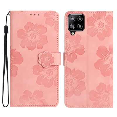 For Samsung Galaxy A42 5G Flowers Pattern Phone Stand Case PU Leather Wallet Anti-drop Cover - Pink