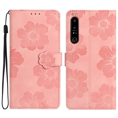 For Sony Xperia 10 IV 5G Flowers Imprinted Stand Phone Case PU Leather Wallet Cover - Pink