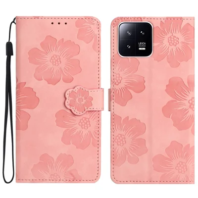 Per Xiaomi 13 Pro 5G Custodia in Pelle con Motivo Floreale, Portafoglio Antiurto - Rosa