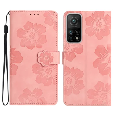 Leather Phone Case for Xiaomi Mi 10T 5G / 10T Pro 5G / Redmi K30S , Flowers Imprinted Stand Flip Wallet Cover - Pink