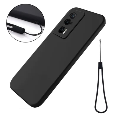 Чехол для телефона Xiaomi Poco F5 Pro 5G / Redmi K60 Pro 5G / K60 5G, мягкая подкладка, жидкий силиконовый чехол для мобильного телефона со ремешком - черный