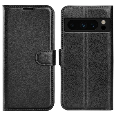 Litchi Texture Shell for Google Pixel 8 Pro Wallet Phone Cover PU Leather Stand Mobile Phone Case - Black