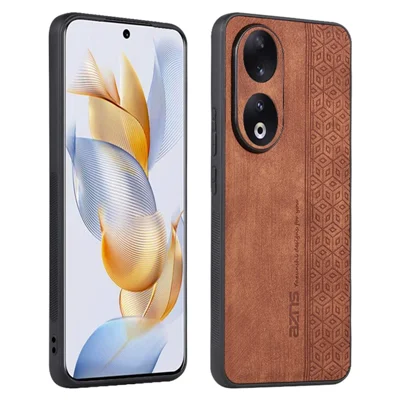 AZNS For Honor 90 PU Leather+TPU Phone Case Anti-Scratch Imprinted Pattern Shell Cover - Brown