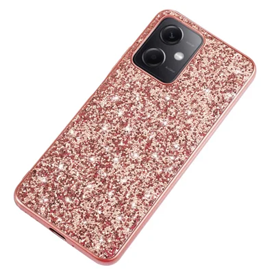 For Xiaomi Redmi Note 12 4G Glitter Sequins Bump Proof Phone Case Electroplating TPU Frame Back PC Cover - Rose Gold