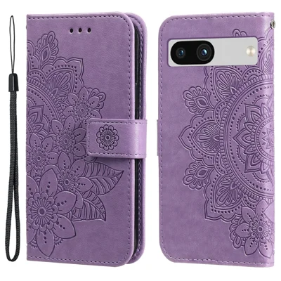 For Google Pixel 7a Anti-Scratch Case Floral Pattern PU Leather Wallet Stand Phone Cover - Purple