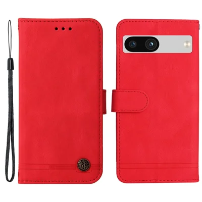 For Google Pixel 7a Leather Wallet Cases Skin Touch Phone Cover Stand with Strap - Red