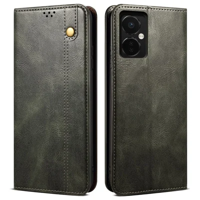 For OnePlus Nord CE3 5G Leather Case Waxy Crazy Horse Texture Stand Wallet Phone Cover - Green