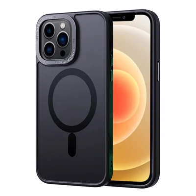 For iPhone 12 / 12 Pro Compatible with MagSafe Translucent Matte PC+TPU Case Skin-touch Phone Cover - Black