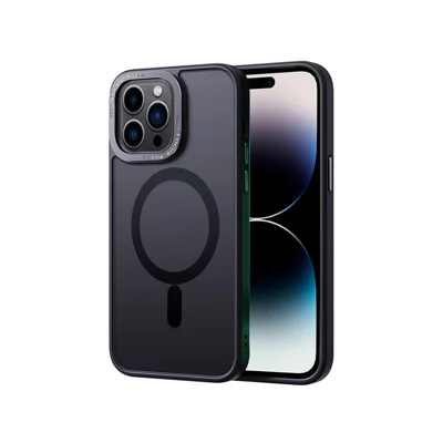For iPhone 14 Pro Bump Proof Translucent Matte PC+TPU Case Compatible with MagSafe Skin-touch Phone Cover - Black
