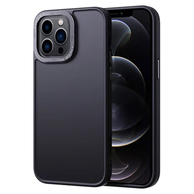 For iPhone 12 Pro Max Metal Camera Frame Translucent Matte PC+TPU Case Skin-touch Phone Cover - Black