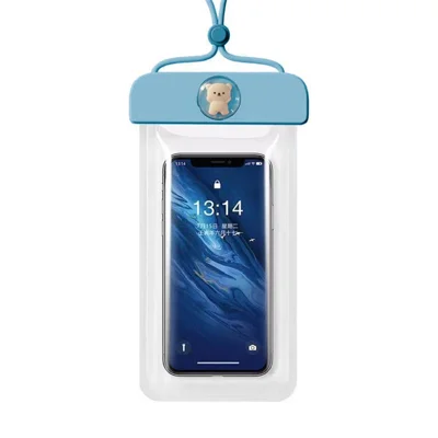 IPX8 Waterproof Phone Pouch for Phones within 7.2'' Cute Bear Transparent TPU Floating Phone Case Underwater Screen Touchable - Blue