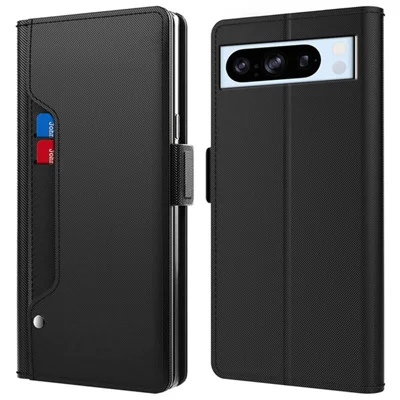 PU Leather + TPU Stand Case for Google Pixel 8 Pro , Mirror Design Card Holder Mobile Phone Cover - Black