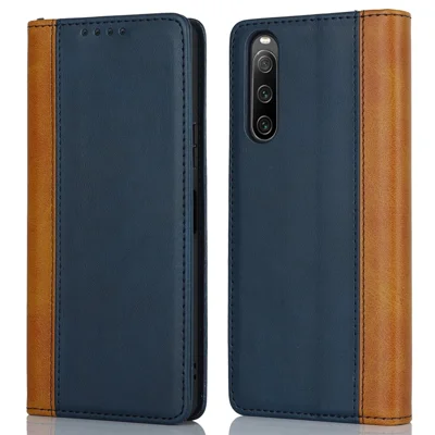 For Sony Xperia 10 V Magnetic Flip PU Leather Phone Wallet Case Stand Bi-color Splicing Anti-drop Cover - Blue+Yellow