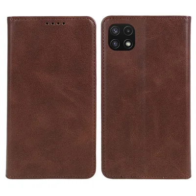 For Samsung Galaxy A22 5G (EU Version) TPU+PU Leather Case Calf Texture Wallet Anti-drop Phone Stand Cover - Brown