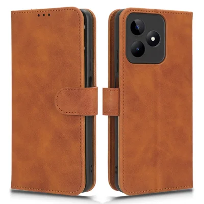 Étui en cuir pour téléphone Realme C53 (Global) / C53 (Inde) / C51, housse de protection rabattable avec support et portefeuille, toucher doux - Brun