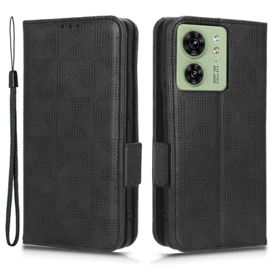 Phone Cover for Motorola Edge 40 5G Imprinted Triangle PU Leather Stand Wallet Case - Black