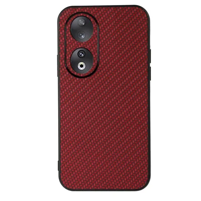 For Honor 90 Carbonfiber-struktur PU-læder med TPU-case Mod stød Telefonbeskyttelse - Rød