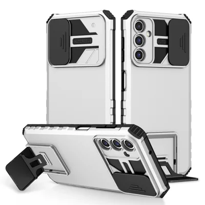 For Samsung Galaxy A14 5G / A14 4G Kickstand Phone Case Slide Camera Protection PC + TPU Cover - White