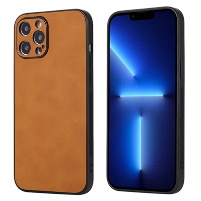 For iPhone 13 Pro 6.1 inch Shockproof Phone Cover PU Leather Coated TPU Case - Brown