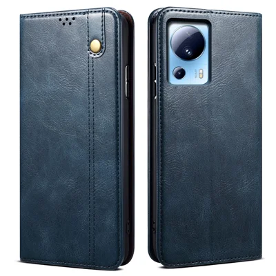 Für Xiaomi 13 Lite / Civi 2 5G PU-Leder-Handyhülle, Wachstextil-Struktur, Ständer-Abdeckung - Blau