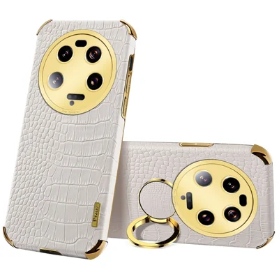 For Xiaomi 13 Ultra Leather Coated TPU Phone Case 6D Electroplating Back Cover with Kickstand - White