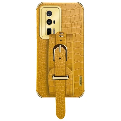 For Xiaomi Redmi K60 5G / K60 Pro 5G / Poco F5 Pro 5G Wristband Kickstand Case Electroplating PU Leather+ TPU Phone Cover - Yellow