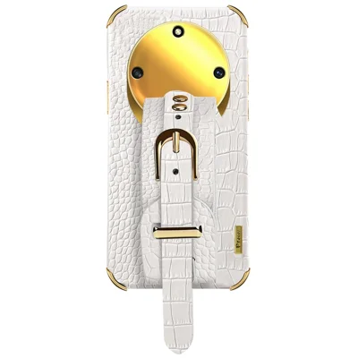 Wristband Kickstand Phone for Honor X40 5G , Electroplating PU Leather Coated TPU Anti-drop Cover - White