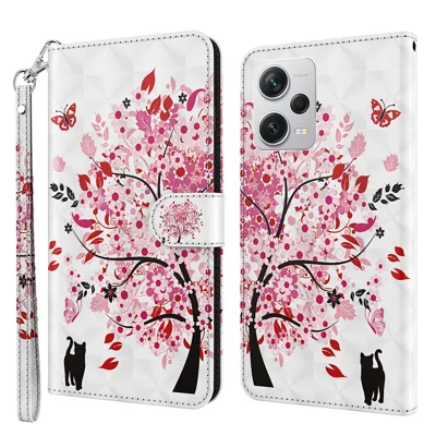 Pour Xiaomi Redmi Note 12 Pro+ 5G Étui portefeuille en cuir avec motif 3D Impression Étui de support avec sangle - Wish Tree