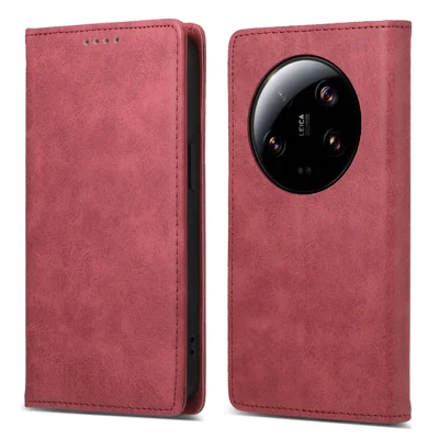 DF-05 RFID-blockierendes Handyhülle für Xiaomi 13 Ultra, Geldbörse aus PU-Leder mit matter TPU-Standabdeckung - Rot