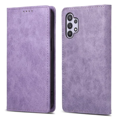 DF-05 PU Leather Phone Case for Samsung Galaxy A32 5G / M32 5G Stand RFID Blocking Business Wallet Flip Cover - Purple