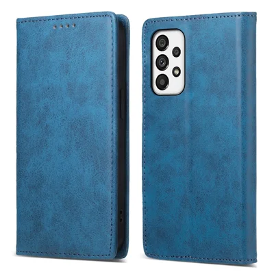 DF-05 pour Samsung Galaxy A73 5G Étui portefeuille en cuir PU avec blocage RFID Stand business Housse de téléphone - Bleu