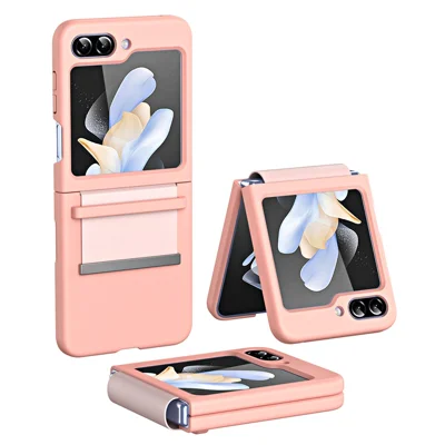 For Samsung Galaxy Z Flip5 5G Hard PC Phone Case Retractable Strap Hinge Protection Phone Cover - Pink