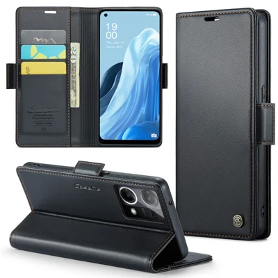 For Oppo Reno7 4G / Reno8 4G / F21 Pro 4G Leather Case CASEME 023 RFID Blocking 3 Card Slot Mobile Cover - Black