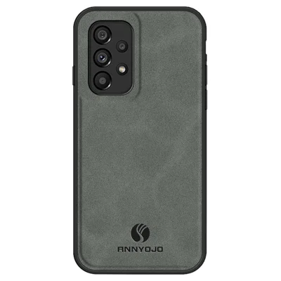 ANNYOJO For Samsung Galaxy A53 5G PU Leather Coated PC+TPU Cover Anti-scratch Phone Case - Grey