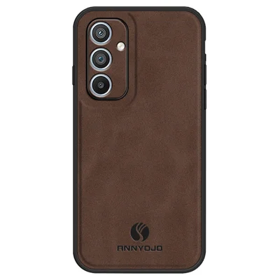 ANNYOJO For Samsung Galaxy A54 5G Phone Case PU Leather+PC+TPU Cover with Car Magnetic Holder Metal Sheet - Coffee